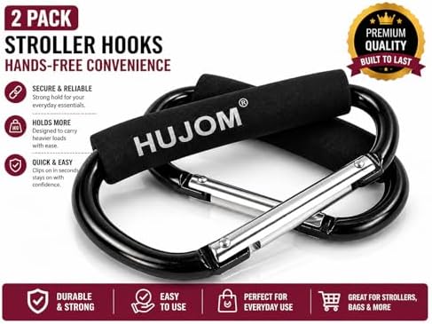 Stroller Hooks 2 Pack Heavy Duty Large Carabiner Clips for Bags & Baby Gear - 1