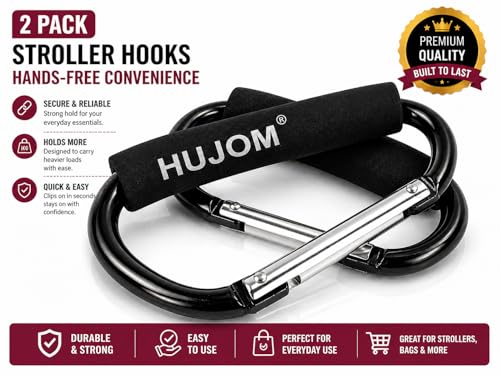 Stroller Hooks 2 Pack Heavy Duty Large Carabiner Clips for Bags & Baby Gear — view 2