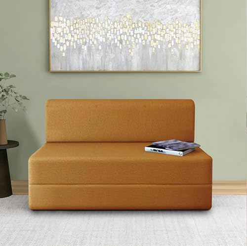 Image of NUVOLE Golden Sofa Cum Bed for One Seater | Imported Velvet Fabric, Washable Cover, Cushion Included | 3' x 6' Feet | Portable & Space-Saving Furniture for Home /Office