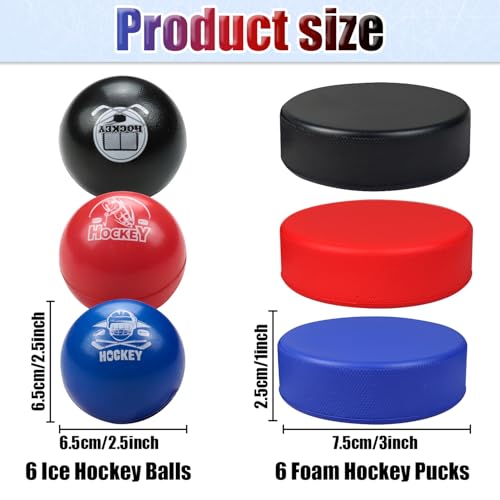 APUXXJUPA 12 Soft Foam Hockey Balls, High-Visibility Low-Bounce Stress Balls Knee Hockey Pucks for Kids Indoor Practice Adult Floor Game, 2 Types