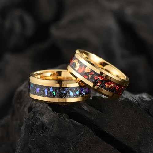 Men's 8mm Black/Gold Tungsten Carbide Wedding Ring Nebula Galaxy Wedding Promise Gold Foil Inlay Real Meteorite Matte Bevel Comfort Fit4