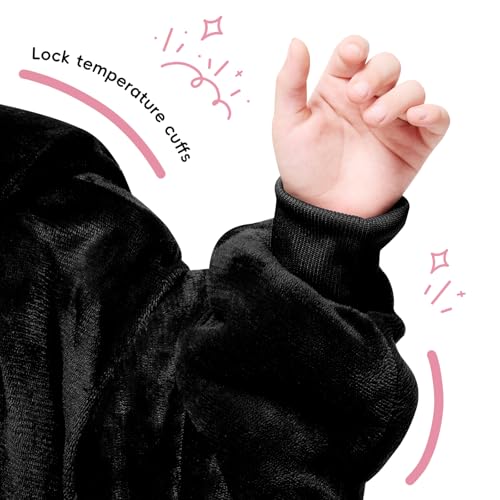 yescool Wearable Blanket Kids Hoodie, Birthday Teen Girls Gifts for 8-15 Year Old Kids Oversized Sweatshirt Sherpa Flannel Cozy Hooded Blanket with Pocket for Children, Youth Teens, One Size, Black