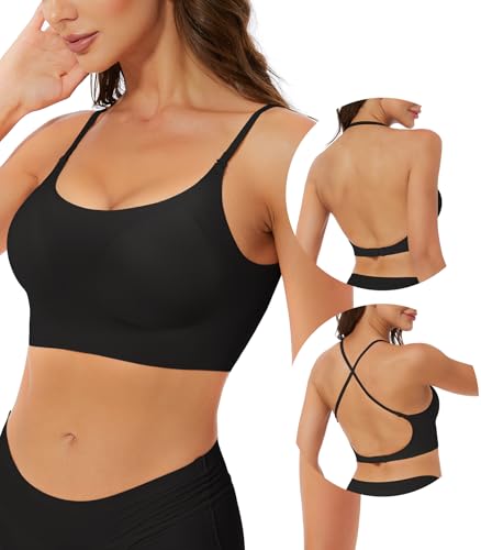BOUFOR Seamless Low Back Bra Padded Bralette for Women Backless Smoothing Invisible Wireless Lifting...