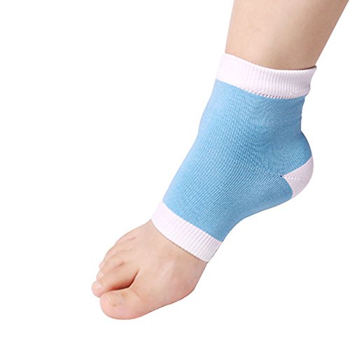 GEL Heel Socks for Dry Hard Cracked Skin Moisturizing Open Toe Comfy Recovery Socks (White-Blue)(Small)