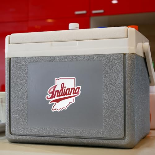 Image of Indiana University IU Hoosiers Script Indiana Over State of Indiana Weatherproof Vinyl Sticker Car Decal from Nudge Printing