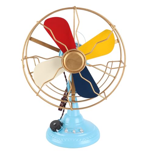 Pwshymi Ventilador de Mesa Vintage Estilo Retro, Adorno de Ventilador de Metal Antiguo, Colores Exquisitos, Base Ancha de Hierro, Decoración de Ventilador de Escritorio para Escaparate,