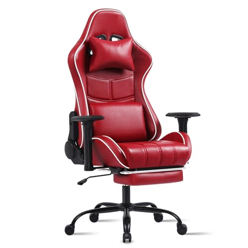 Fruyyzl Sillas Gaming con Reposapies, Silla Gamer Adulto con Respaldo Lumbar, Silla Escritorio Gaming Ajustable en Altura, Silla Ordenador en Piel Sintética, Gama Alta, Rojo