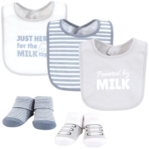 Hudson Baby Unisex BabyCotton Bib and Sock Set