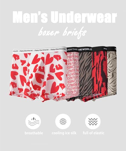 Men's Ice Silk Cartoon Pattern Boxer Briefs,Variety Pack Underwear,Cool&Comfortable Mid-Rise Trunks with Multiple Pack4