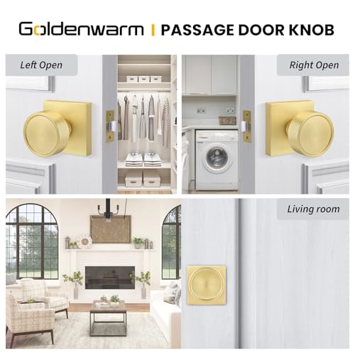 Image of Goldenwarm Brushed Gold Door Knobs Passage, Closet Door Knob Zinc Alloy, Contemporary Gold Interior Door Knobs for Hallway, 8 Pack