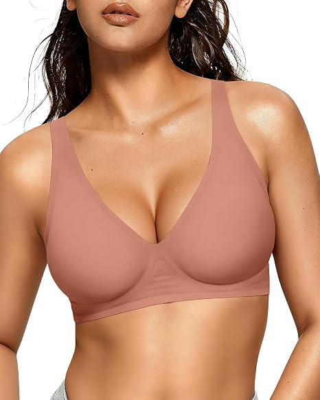 Image of Seamless Wireless Bra for Women | No Underwire Deep V Invisible T-Shirt Bra | 360 Support | Adjustable Straps | Soft Comfortable Everyday Bra