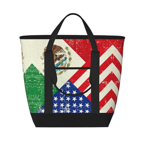 LIXLZH Bolsa de mano con estampado de bandera de águila calva mexicana americana para adultos, resistente, para picnic, playa, camping, gran capacidad, aislada, color negro, talla única, Negro, One