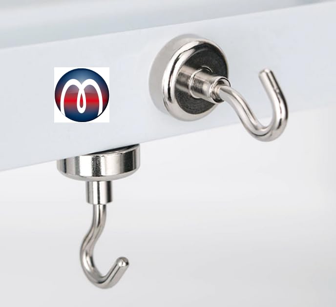 Magnosphere 5 x Gancho magnético Ø 36 mm Imán ultra Potente con Gancho de Neodimio - soporta 41 kg - 5 piezas - Ganchos magnéticos súper fuertes