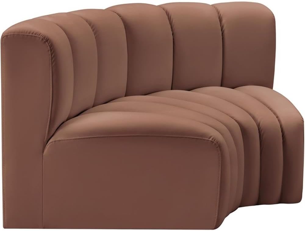 BOWERY HILL Contemporary Vegan Leather Modular Sectional, 2-Piece, Cognac, Deep Channel Tufting, 60" W x 33" D x 30" H, Sleek Modern Sofa for Living Room, Bedroom, or Home Office