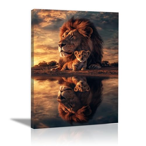 Tableau lion du crépuscule CUDAOO 40x60cm encadré pour salon
