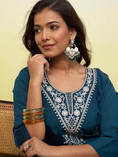 Image of Women's Silk Blend Embroidery Straight Kurta | Ethnic Kurtas for Women | Kurtis for Women Festive, Casual Office Wear Ethnic Kurta for Women