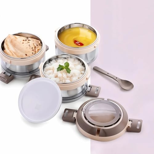Image of Triple Compartment 3-Layer Stainless Steel Insulated Lunch Box Set | Leak-Proof Portable Durable Tiffin for Office School Work Travel | Keeps Food Fresh Warm | Easy to Carry | Pack of 1