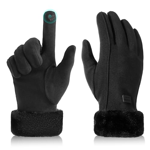 Lvefyti Winterhandschuhe Damen,Touchscreen Reithandschuhe Damen,Dicke Warm Samtfutter Motorrad Handschuhe Fausthandschuhe,Winddicht Winterhandschuhe für Skifahren Radfahren Wandern Laufen(Schwarz)