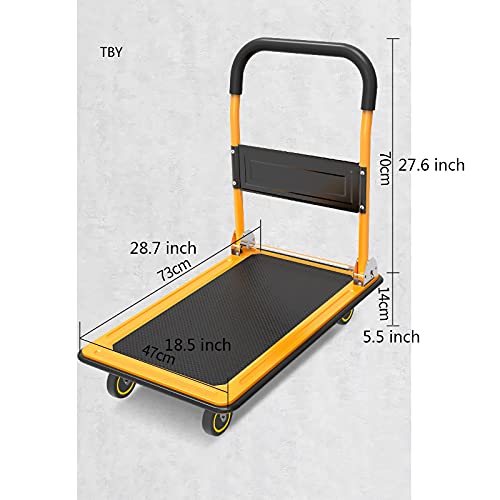 Carro plegable con marco de metal y 4 ruedas – Carro de plataforma portátil para transporte en casa y oficina – Asa plegable para un fácil almacenamiento