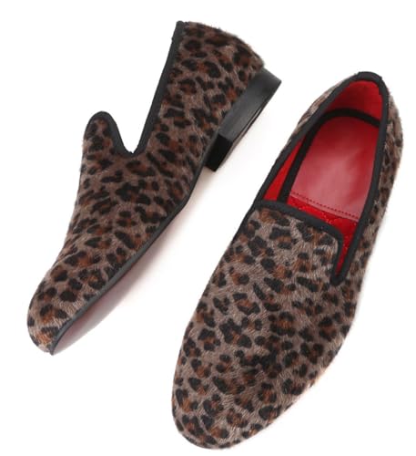 Santimon Men's Slip On Shoes Velvet Penny Loafers - Luxury Leopard Print & Two-Tone Design Suede Moccasins for Wedding & Smoking Party3