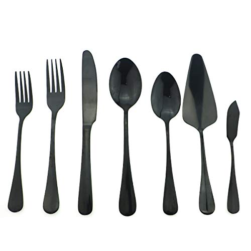 Puzhler Mirror Polished 20-Piece Flatware Silverware Set Service for 4 Stainless Steel Cutlery Include Knife Fork Spoon Dishwasher Safe Portable Utensils Extra 2x Butter Knife 1x Cake Shovel(Black)