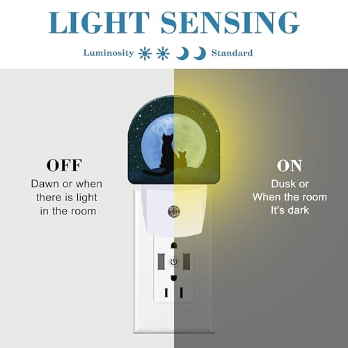 Image of Plug in Night Lights Cat and Mouse Looking Moon Nightlight Plug Into Wall Dusk to Dawn Sensor LED Night Light for Kid Girls Boys Women Room Decor, Hallway, Kitchen, Bathroom, Nursery, Stairs