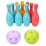 Set da gioco con bocce, gioco da bowling in plastica per bambini con 10 birilli e 2 palline - Giochi con palline per feste al coperto e all'aperto per bambini, set di attività per il divertimento d