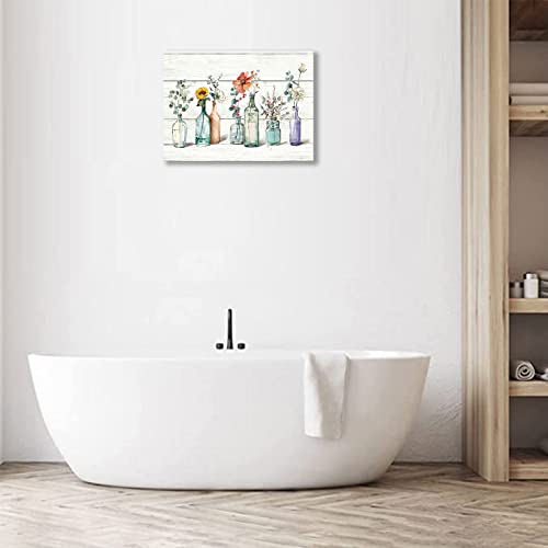 Bathroom Wall Art Rustic Bathroom Decor Farmhouse Botanical Floral Bathroom Pictures For Wall Flower Canvas Painting Prints Modern Artwork Decoration For Kitchen Dining Room Living Room Office 20"X16" #TOP1