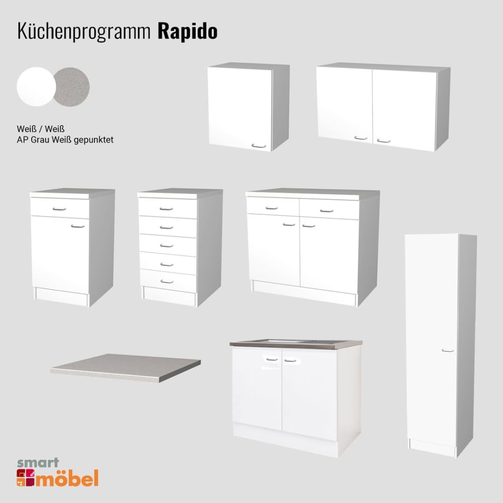 Spülenunterschrank 100 cm Weiß mit Edelstahlspüle – Küchenunterschrank mit Spülbecken, 2 Türen | Rapido