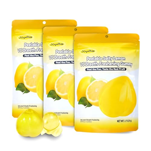 Peelable Gummy Salty Lemon Candy | 3 Pack(9.53oz) Individually Wrapped Tropical Peeling Gummies Variety Pack | Low Sugar & Low Calorie | Resealable | Ideal New Year Treats & Celebration Bites