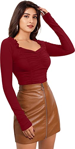 Image of LONDON BELLY Women's Polyester Top with Sweet Heart Neck Full Sleeves Solid Pattern Regular Fit and Waist Length | Trendy Crop Tops Womans | Lightweight Summer Wear Top