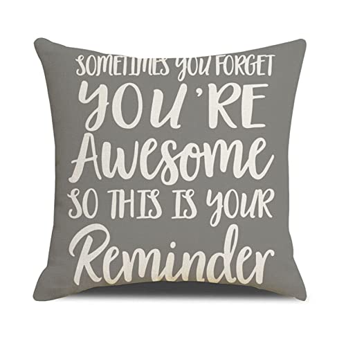 Homefeelzydys Cushion Covers Gray Color-Inspirational Gifts for Women, Sometimes You Forget You’re Awesome So This Is Your Reminder, Birthday Gifts for Women, Best Friend, Daughter, Mom, Coworker