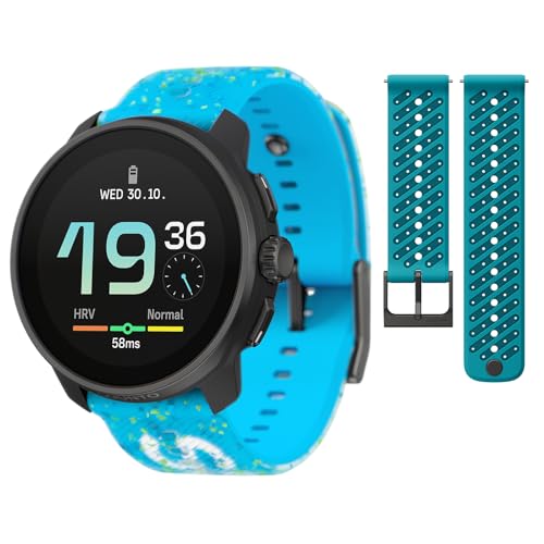 SUUNTO Race S GPS Sports Watch, 1.32" AMOLED Touchscreen w/Crown Powder Blue & SUUNTO 22 ATH8 Silicone Strap Wave Blue S+M