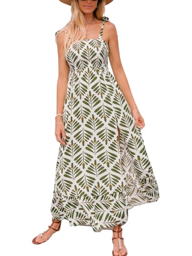 Image of CUPSHE Women Paisley Smocked Tie Strap Slit Ruffled Maxi Dress