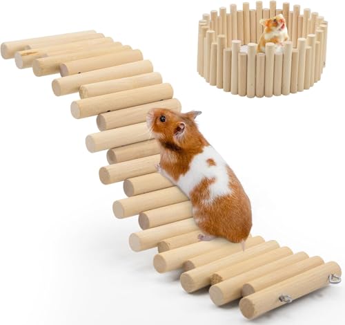 Duseu 2PCS Wooden Hamster Fence, Bridge Cage Decor, Wooden Hamster Accessory 11.8in(3.93in High)