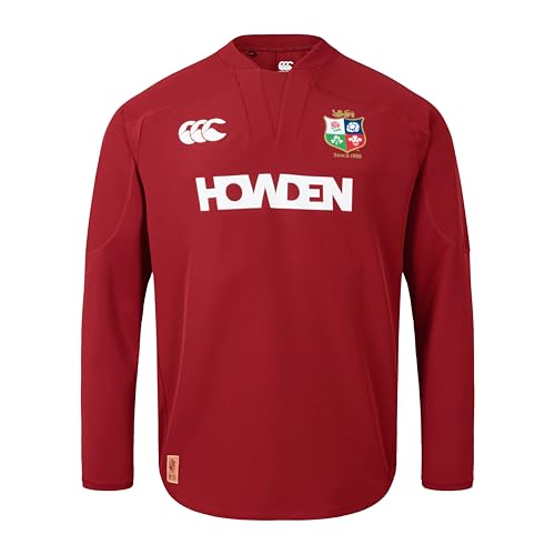 Image of British & Irish Lions Canterbury Men's Official Canterbury Drill Top | Rugby Shirt | Water Resistant, Red Dahlia, M