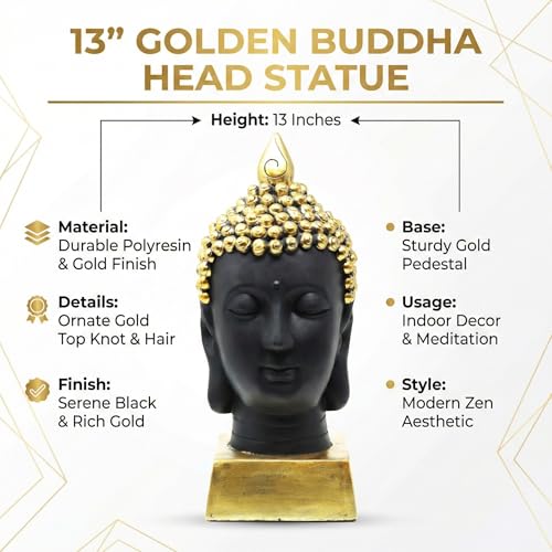 Estatua Cabeza de Buda Dorada 13 in para Decoración miniatura 4