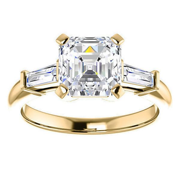 Generic 3.00 CT Asscher Cut Colorless Simulated Diamond Engagement Ring, Wedding/Bridal Ring, Sterling Silver Unique Vintage Antique Anniversary Promise Rings for Her, white