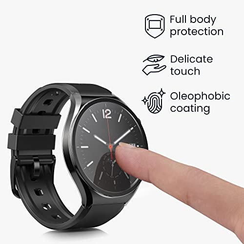kwmobile Cover Compatible with Xiaomi Watch S1 Covers - 2x Tempered Glass with Plastic Frame - Black/Transparent - Image 3