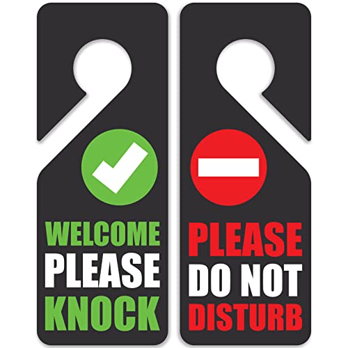 Please Do Not Disturb Door Hanger Sign - Double Sided (2 Pack) Welcome Please Knock Sign. Ideal for Office Home Clinic Dorm Online Class Meeting Therapy Video Recording Sessions.