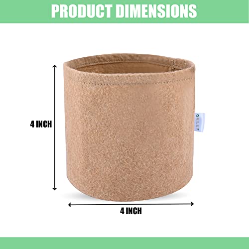 ORILEY Grow Bag Heavy Duty Geo Fabric Plant Pot Lightweight Bags Ideal for Gardening Balcony Terrace (Beige, Round, 500 GSM 4 x 4 inch Pack of 5)