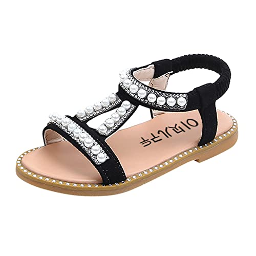 Little Girl Sandals Infant Single Girls Pearl Roman Baby Crystal Princess Kids Sandals Shoes Toddler Baby Shoes (Black, 10 Little Kid)
