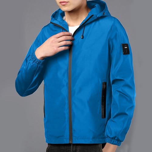 Men Rain Jacket Lightweight Hooded Windbreaker Waterproof Outdoor Sports Hiking Raincoat Long Sleeve Zip Coat Outwear 5