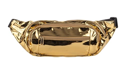 Gary Majdell Sport Metallic Fanny Pack with Adjustable Strap - Fashionable and Functional for Festivals Travel and Everyday Use Gold