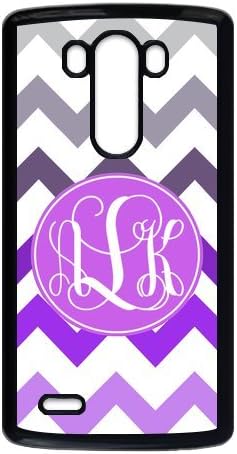 Gray Purple Chevron Gradient Zigzags & Purple Monogram Initials Personalized Custom Best Plastic Case for LG G3 ,Black or White for Choice Wireless Phone Accessory