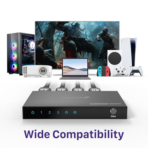 Image of Fosmon 3 in 1 Out 4K HDMI 2.0 Switch (4K@60Hz) with Remote 18Gbps Splitter | 3-Port 4K HDMI Switcher with remote supports High Speed 18Gbps HDR HDCP 2.2 auto-switching Splitter Hub for PS5 Xbox TV PC.