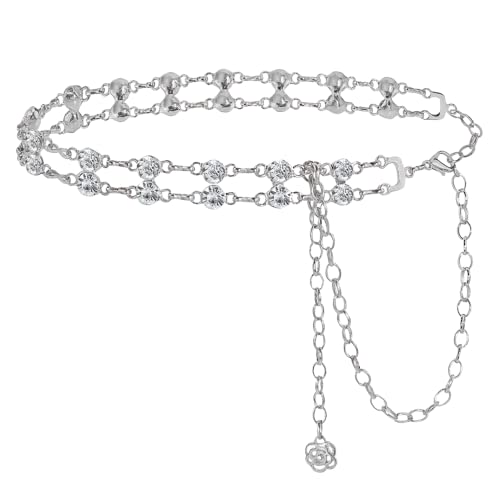 Felite Fnn Women Double Rows Metal Waist Link Belt Dress Blouse Chain3