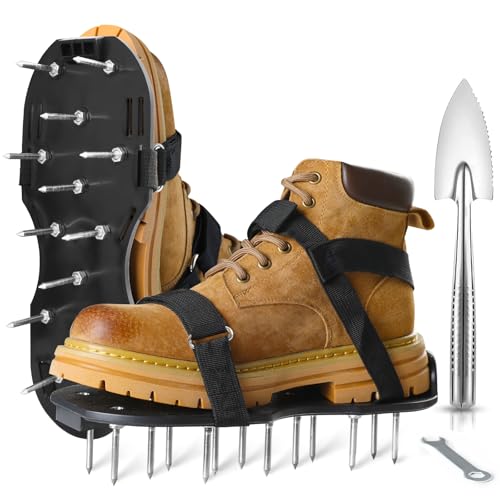 Lawn Aerator Shoes, Upgrade 2.2'Heavy Duty Spike Shoes Lawn Aerating with Hook&Loop Straps, Free-Installation Grass Aerator Lawn Tool One Size Fits All Spiked Sandals for Yard Patio Garden Grass