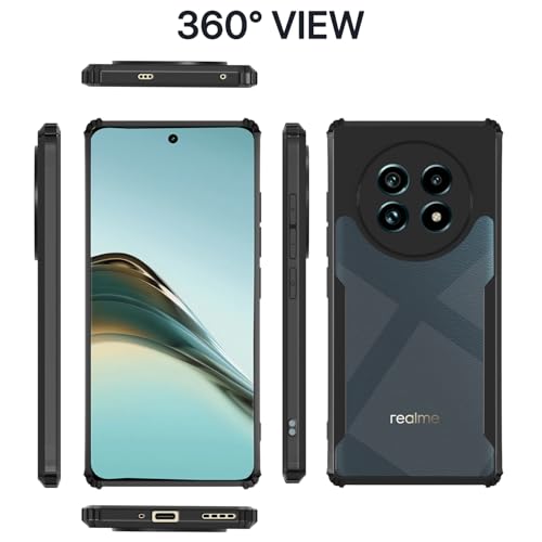 Image of Pikkme Crystal Clear Transparent Back Cover | Ultra Hyrbid | Full Camera Protection | Raised Edge | Bumper Case for Realme 13 Pro 5G / Realme 13 Pro Plus 5G (Black)