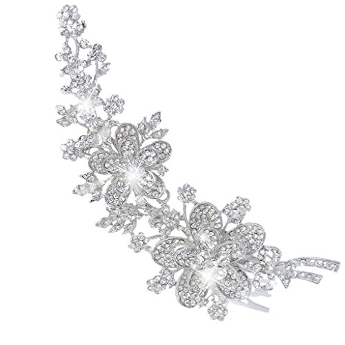 EVER FAITH Bridal Hair Accessory for Bride 6 Inch Flower Leaf Bowknot Hair Comb Clip White Austrian Crystal Silver-Tone
